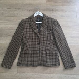 PRISTINE Ralph Lauren Wool Check Tweed Chaps Blazer Size 12 Brown Hunter Green